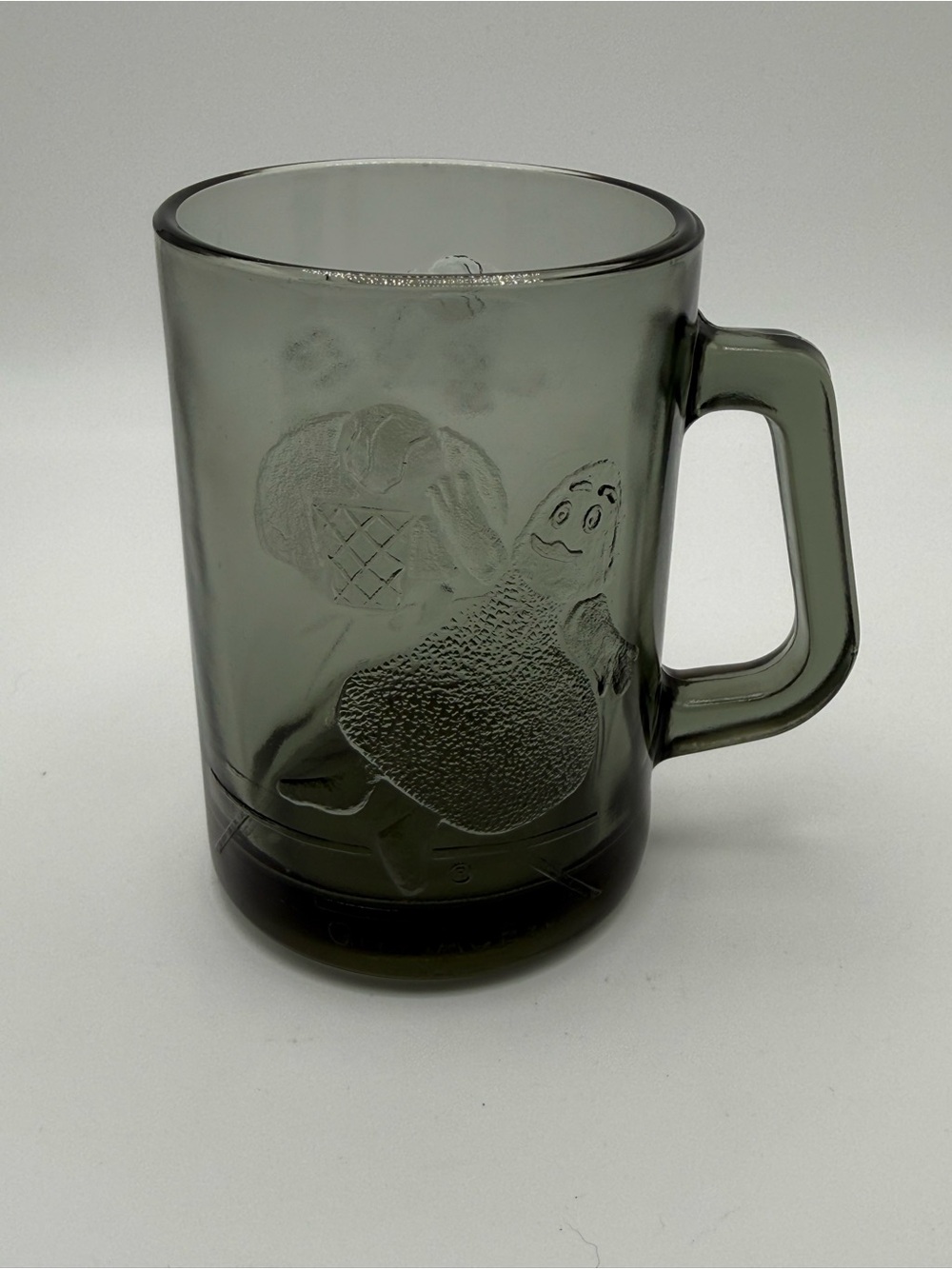 Vintage McDonald's Smoky Gray Glass Mug with Embossed Character- Grimace